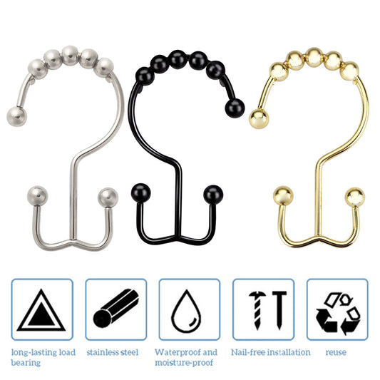 12 Pieces Stainless Steel Shower Curtain Hooks